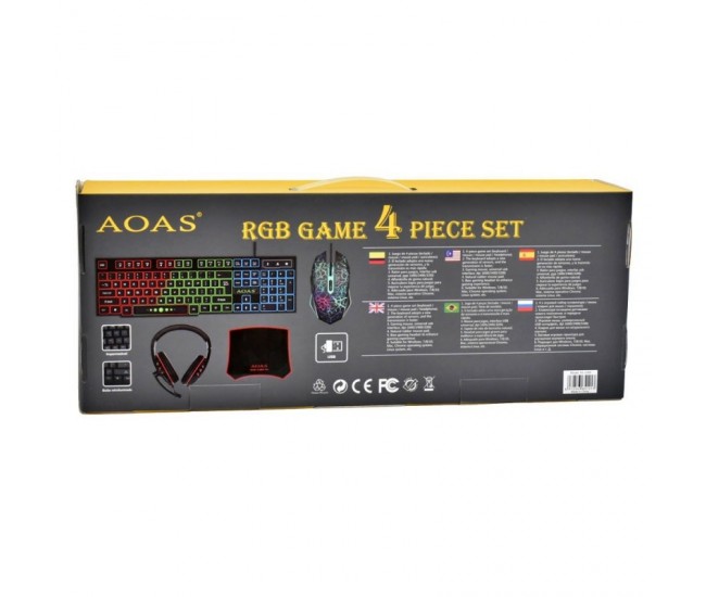 Set Gaming 4 Piese RGB - Tastatura, Mouse, Casti si Mouse Pad / AS-1088