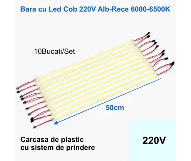 Bara cu Led Cob 220V Alb Rece 6500K, 50cm x 10buc/set