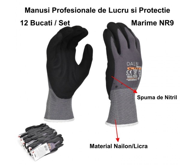 Manusi de Lucru Profesionale cu Nitril NR9.  - 12 buc/set