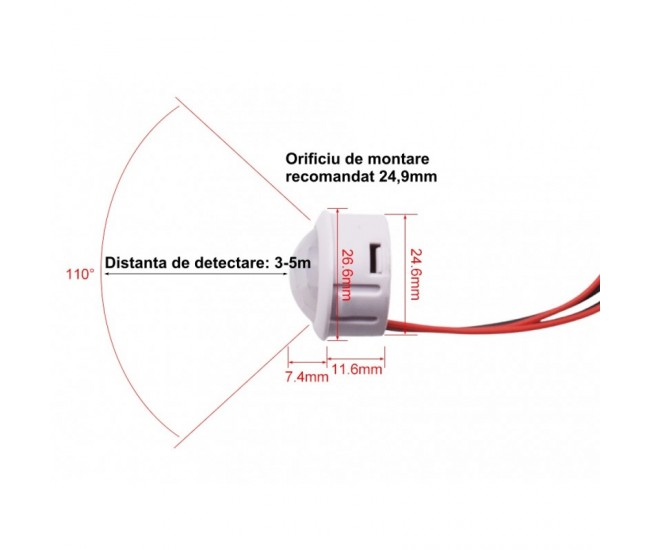 Senzor Pir 12-24V DC cu 4 Fire 25x20mm