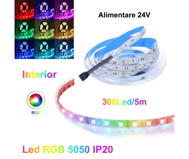 Banda Led RGB 24V- 60Led/m, Interior IP20 - 5m/Rol