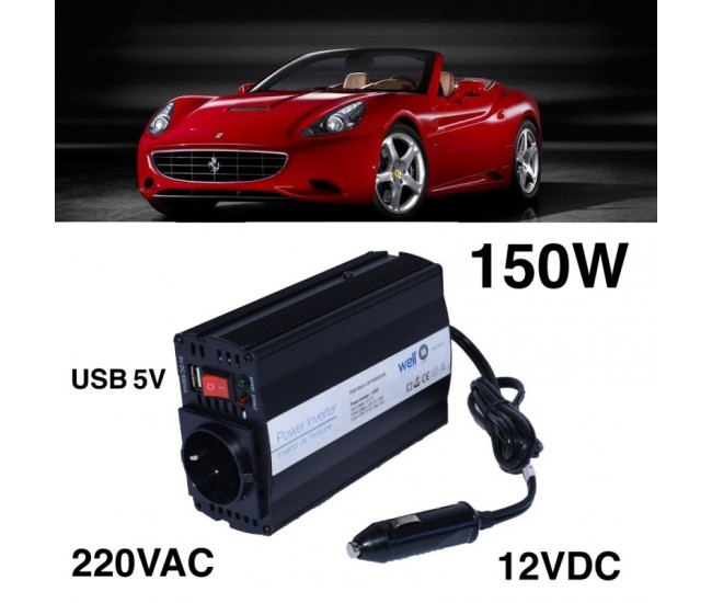 Invertor Auto 150W, 12V-220V + USB