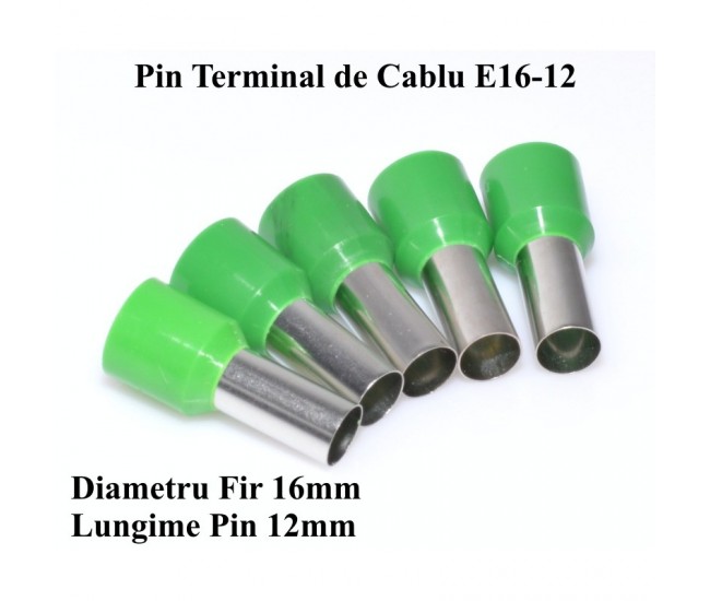 Pin Terminal de Cablu E16-12 Verde, 100Buc/Set