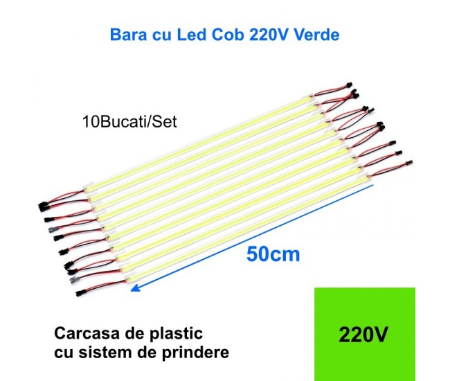 Bara cu Led Cob 220V Verde, 50cm x 10buc/set