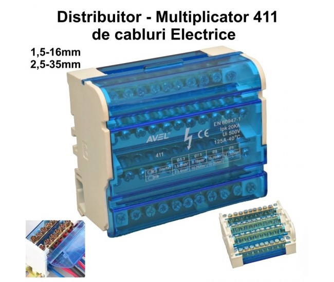 Bloc de Distributie Electric 411 - 125A / 500V 1,5-25mm / 2,5-35mm