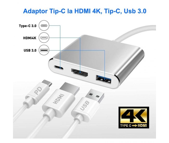 Adaptor Video Usb Tip-C la HDMI 4K - Usb 3.0 - Usb Tip-C