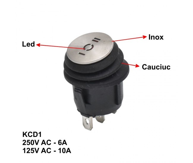 Buton Rotund cu Inox 6A-3P / 20x33mm