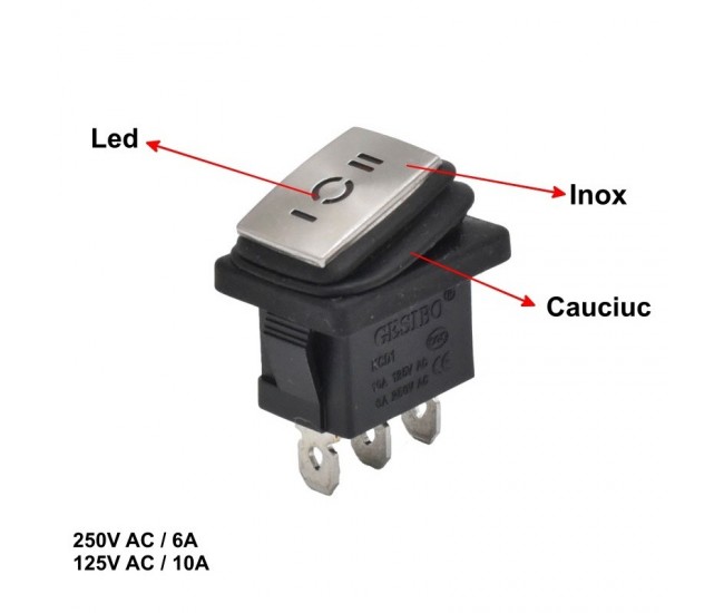 Intrerupator IRS Mic cu Inox 6A-3P / KCD1 - 23x17x30mm