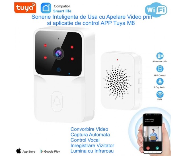 Sonerie de Usa cu Camera Video, WI-FI si Tuya - M8