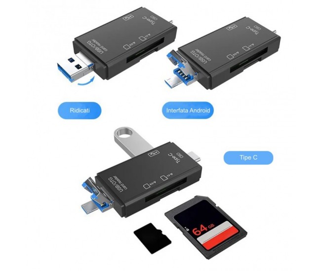 Cititor de Card OTG 6 in 1 cu USB 3.0 - Micro - Tip C - TF/SD Card