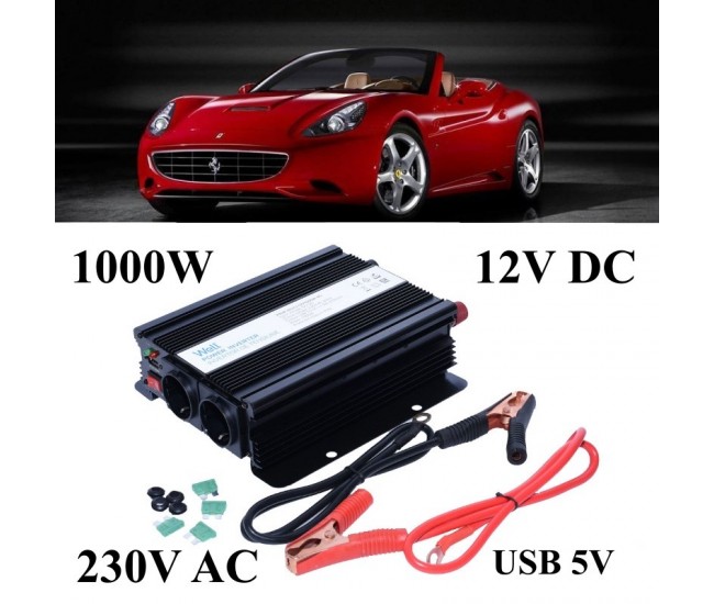 Invertor Auto 1000W, 12V-220V + USB