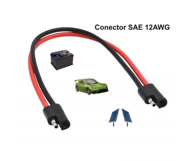 Conectori Mufa SAE 12AWG de Panou Solar/Baterii Auto, 30Cm