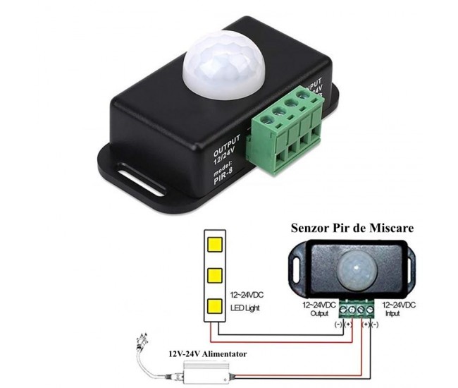 Senzor PIR-8 Comutator Miscare 12V-24V/6A