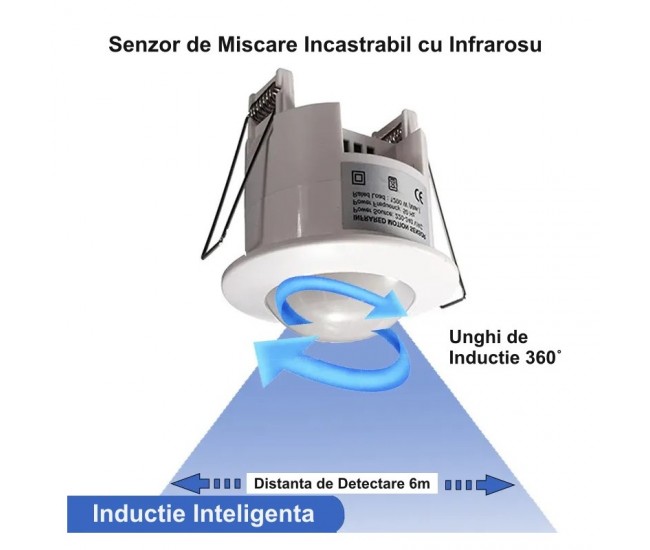 Senzor de Miscare 360 ˚ cu Infrarosu - Incastrabil