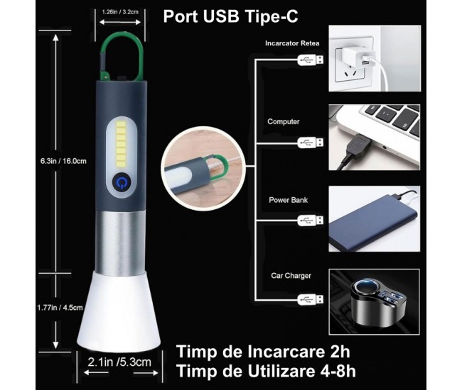 Lanterna de Camping 20cm cu Acumulator si Agatatoare NO-183