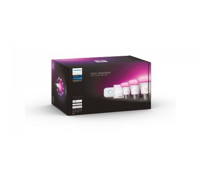 Pachet 3 becuri inteligente LED RGBW Philips Hue, Bluetooth/ZigBee, E27,