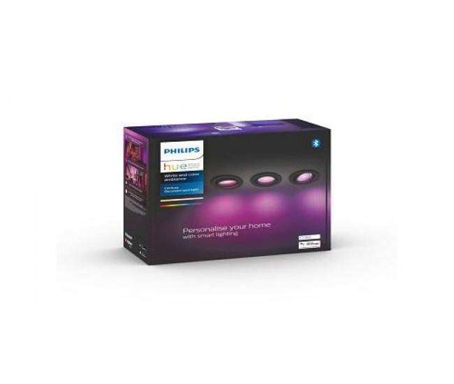 Pachet 3 spoturi incastrate LED RGB inteligente Philips Hue Centura,