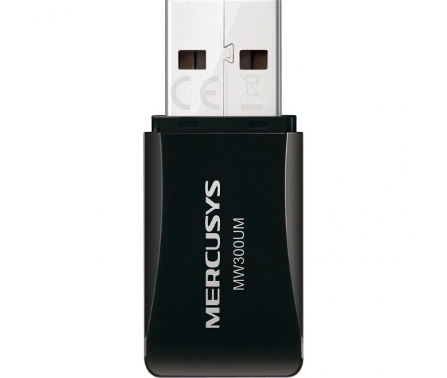 MERCUSYS MINI USB ASDAPTER Wireless N300, 300Mbps, MW300UM; Standarde Wireless: