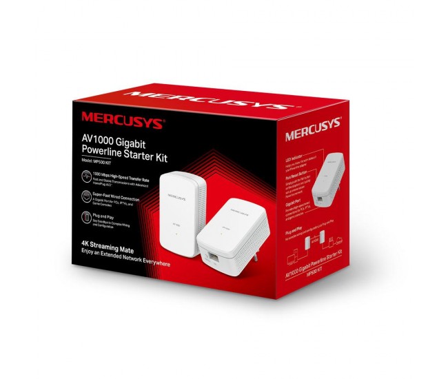 Mercusys Kit Starter Powerline Gigabit AV1000, MP500 KIT; Standarde Wireless: