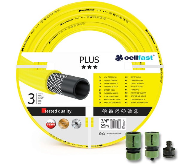 Furtun de gradina, 3 straturi, + cadou 2 cuple, 1 adaptor, 3/4, 25 m, Cellfast Plus