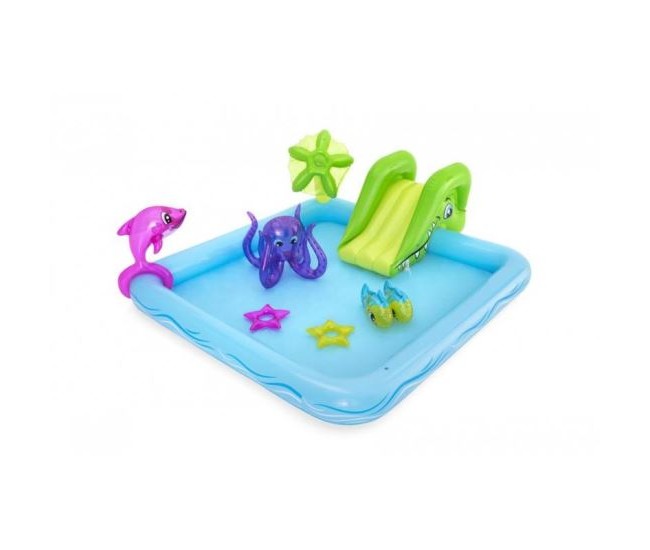 Piscina gonflabila pentru copii, de joaca, cu tobogan, 239x206x86 cm, Bestway Fantastic Aquarium