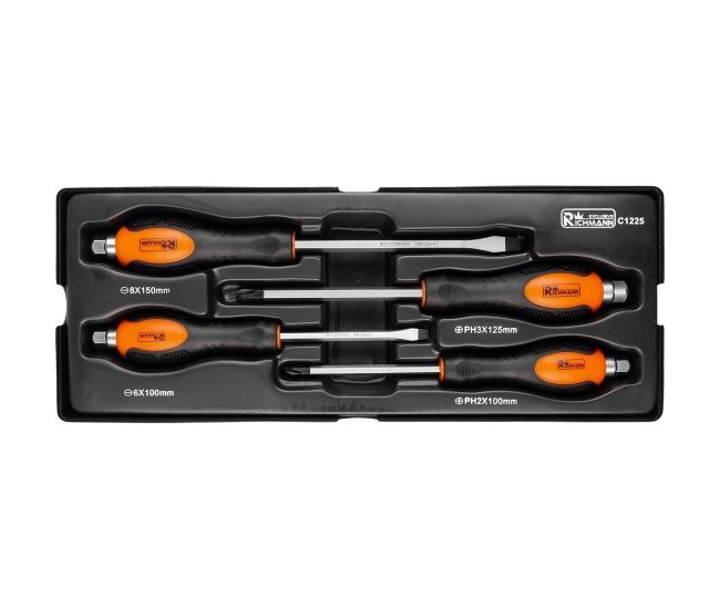 Set surubelnite de impact, late si cruce, sertar TIP A (385x150 mm) pentru dulap mobil, PH2-3, 6-8 mm, 125-150 mm, 4 buc, RICHMANN