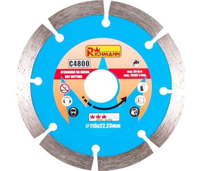 Disc diamantat segmentat, beton, taiere uscata, 115 mm/22.23 mm, Richmann 