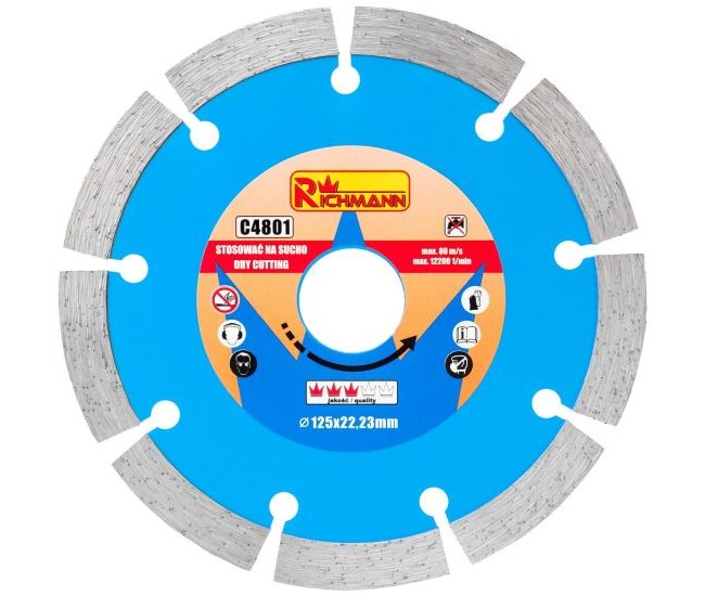 Disc diamantat segmentat, beton, taiere uscata, 125 mm/22.23 mm, Richmann 