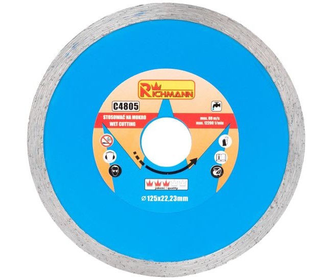 Disc diamantat continuu, placi ceramice, taiere umeda, 125 mm/22.23 mm, Richmann