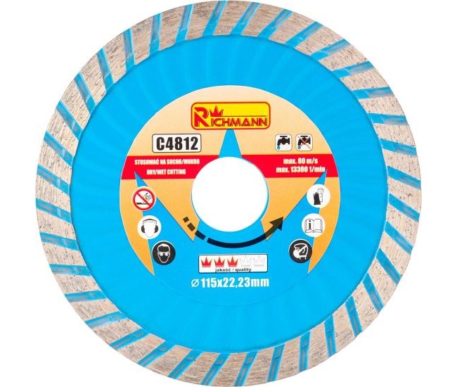 Disc diamantat super turbo, beton, taiere rapida umeda si uscata, 115 mm/22.23 mm, Richmann 