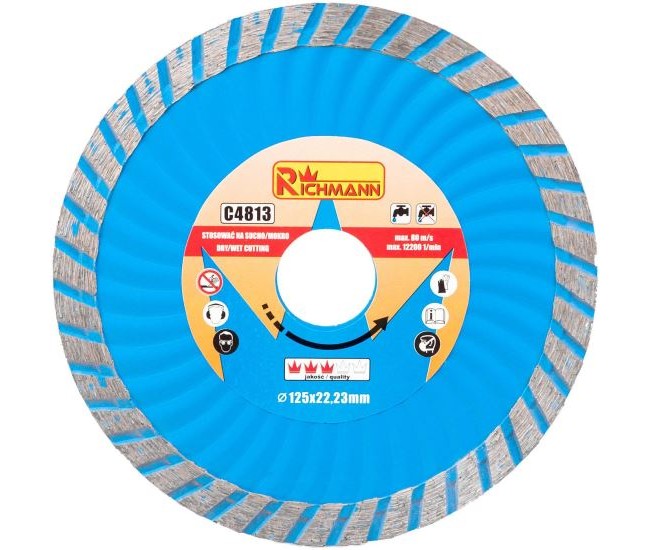 Disc diamantat super turbo, beton, taiere rapida umeda si uscata, 125 mm/22.23 mm, Richmann