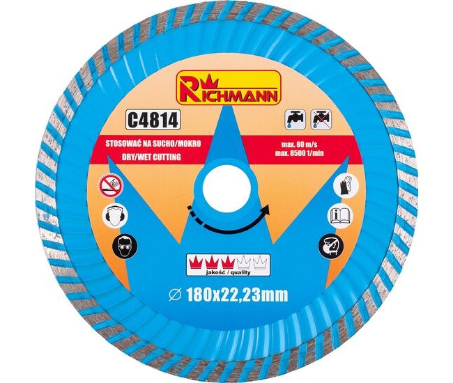 Disc diamantat super turbo, beton, taiere rapida umeda si uscata, 180 mm/22.23 mm, Richmann 