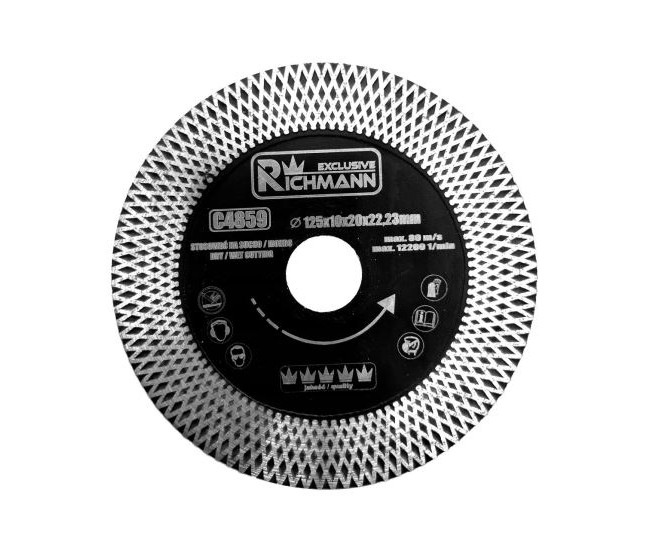 Disc diamantat turbo subtire, dublu segmentat, placi ceramice, taiere umeda si uscata, 125x10x20x22.23 mm, Richmann Exclusive