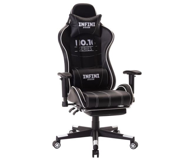 Scaun de gaming, cu suport de picioare, negru-alb, Infini no.16 