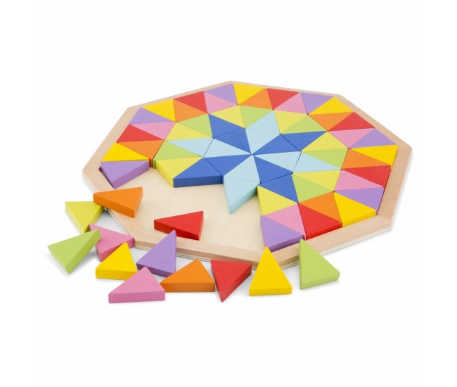 Puzzle octogon - set din lemn cu 72 de piese triunghiulare