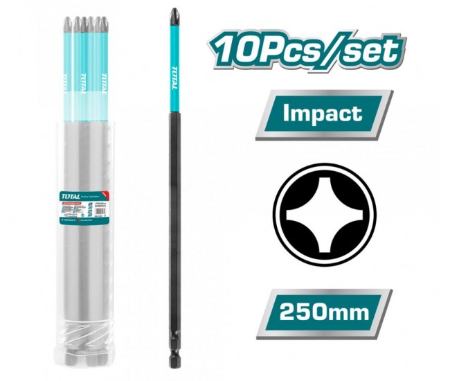 TOTAL - Set 10 biti de impact PH2x250mm