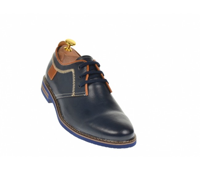 Pantofi barbati casual din piele naturala bleumarin 501MBLM