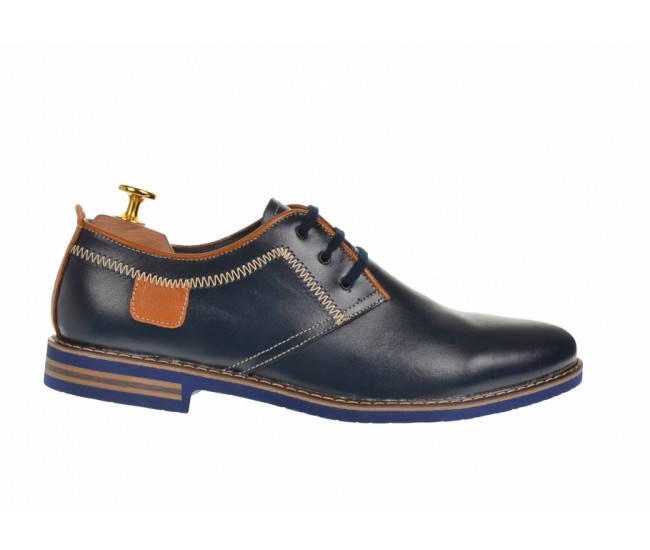 Pantofi barbati casual din piele naturala bleumarin si maro - 501MBLM