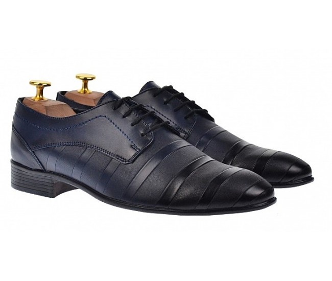 OFERTA MARIMEA 40,43 - Pantofi barbati eleganti din piele naturala bleumarin Dyany Shoes - 745BLM