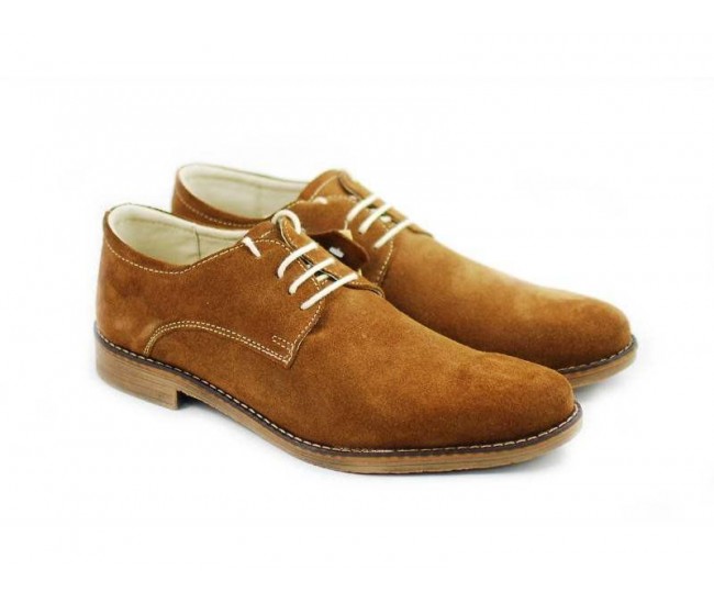 Pantofi maro barbati casual - eleganti din piele naturala intoarsa 855CAMEL