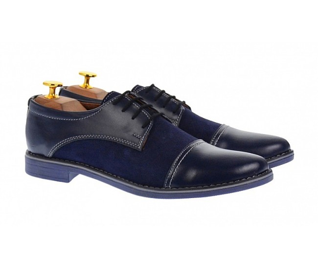 Pantofi barbati casual din piele naturala bleumarin 858BLM