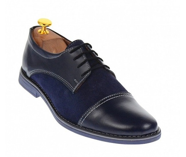 Pantofi barbati casual din piele naturala bleumarin 858BLM