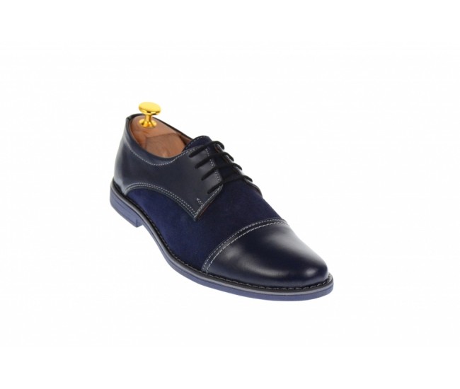 Pantofi barbati casual din piele naturala bleumarin 858BLM