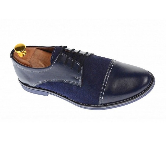 Pantofi barbati casual din piele naturala bleumarin 858BLM