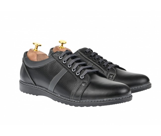 Pantofi barbati, casual- sport, din piele naturala neagra - TENMARIONEGRU