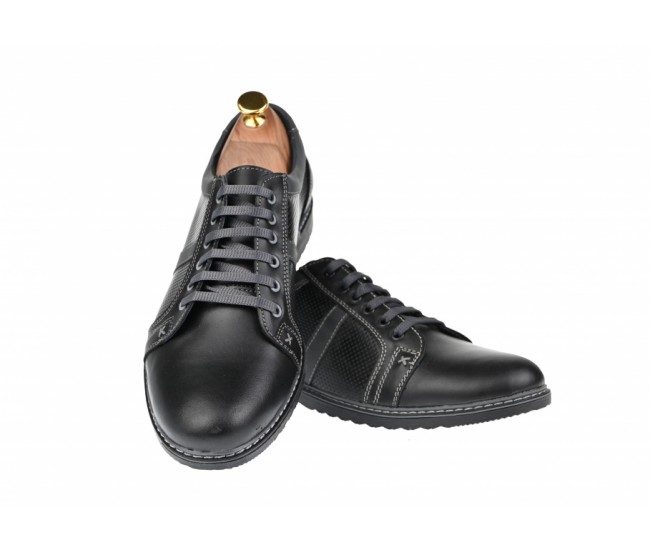 Pantofi barbati, casual- sport, din piele naturala neagra - TENMARIONEGRU