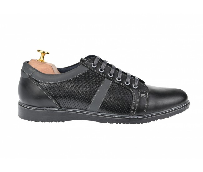 Pantofi barbati, casual- sport, din piele naturala neagra - TENMARIONEGRU