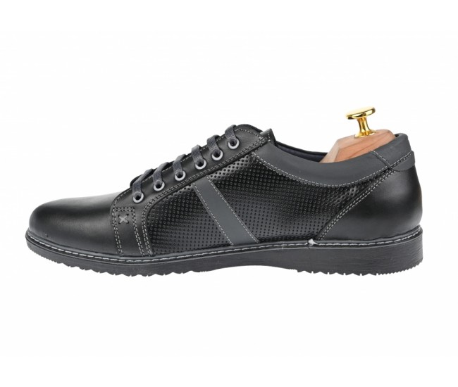 Pantofi barbati, casual- sport, din piele naturala neagra - TENMARIONEGRU