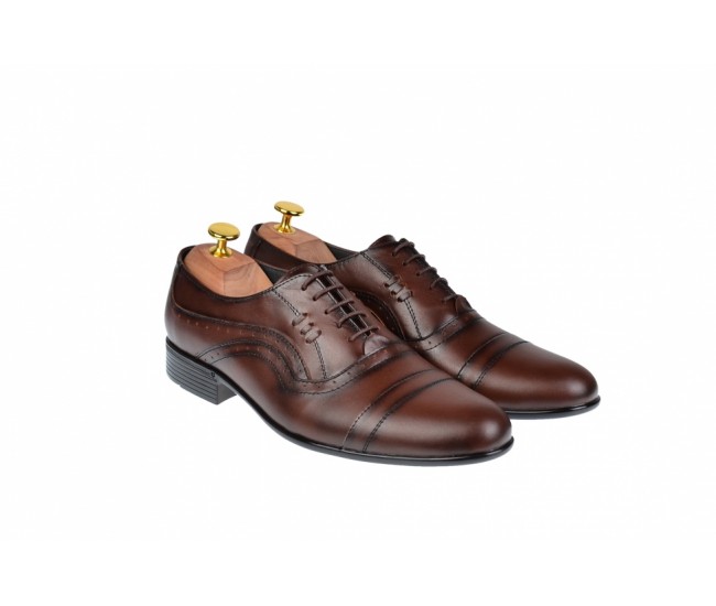 Pantofi Barbati Office, Eleganti, din Piele Naturala, cu Elastic, Maro, CIUCALETI SHOES