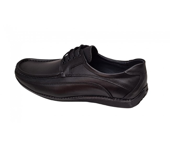 Pantofi barbati casual din piele naturala cu siret Negru GKR100N